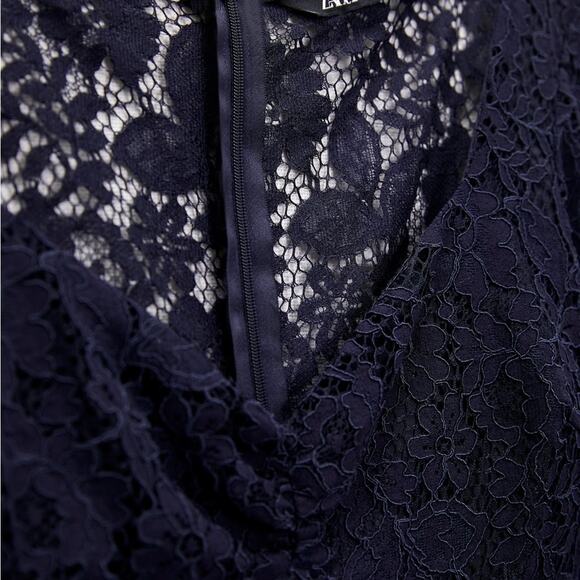 ZARA LACE MIDI DRESS NAVY BLUE - Picture 7 of 7